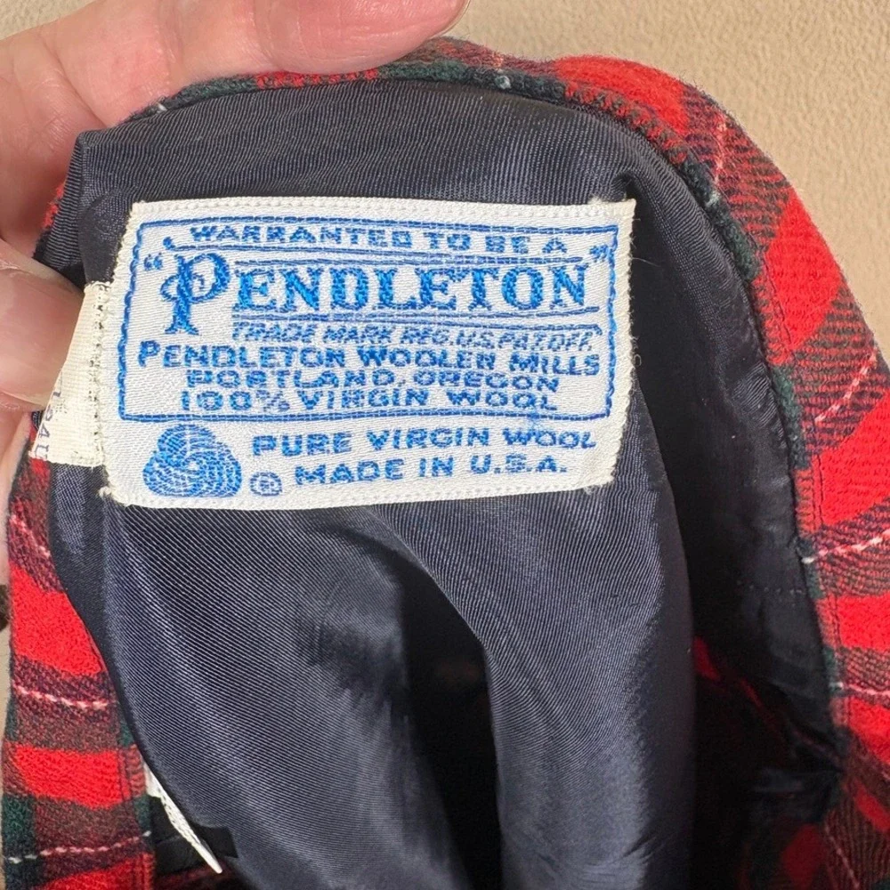 Vtg Pendleton Red Tartan Plaid Pleat Wool Skirt Sz 34‎ Holiday Festive Preppy